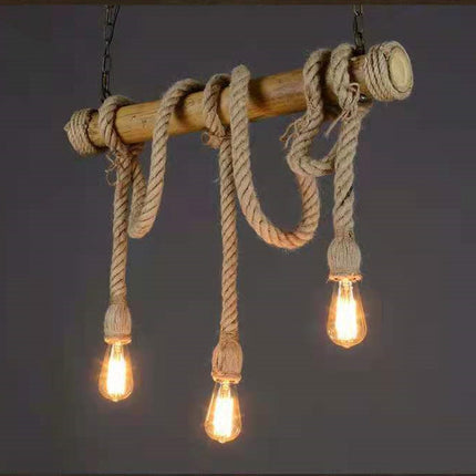 Bamboo Rope Hanging Pendant Light 3 Heads - salelink.co.nz