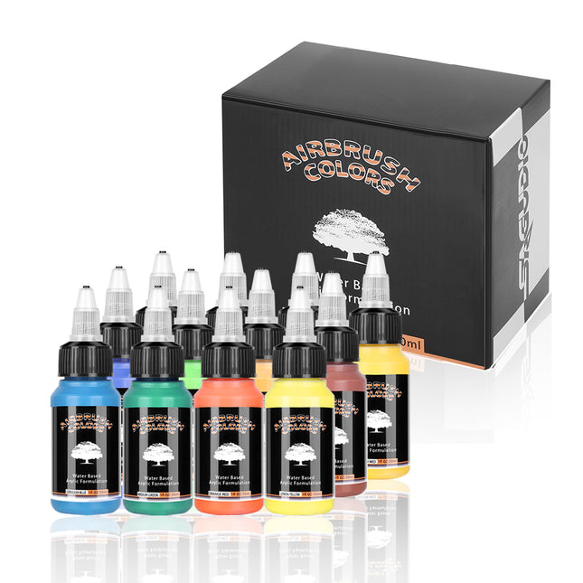 12 Colours 30ml Acrylic Airbrush Paint Set - salelink.co.nz