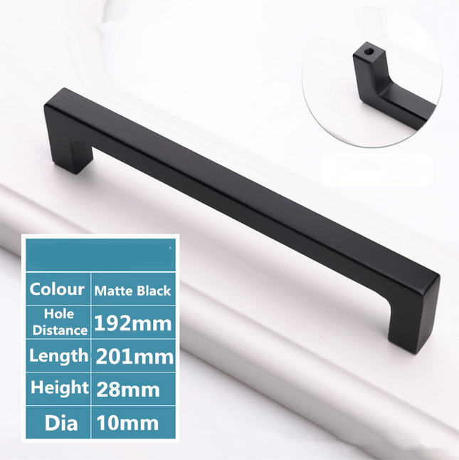 192mm Kitchen Cabinet Handle Drawer Black Cupboard Knob - salelink.co.nz