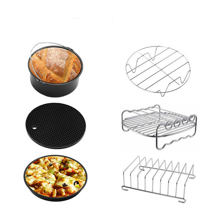 6PCS 7" Air Fryer Frying Cage Dish Baking Pan Rack Pizza Tray Pot Accessories