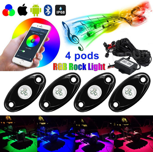 4 Pods RGB Led Rock Light Controller Remote Multicolor Neon Led Light Kit Timing Music Mode Flashing Universal