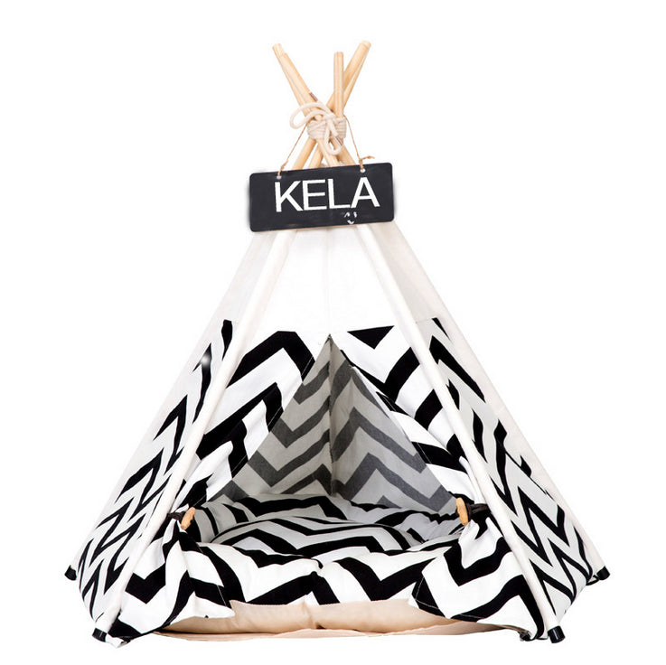 Pet Teepee Cat Tent Set with Cushion and Blackboard 50x50x60cm