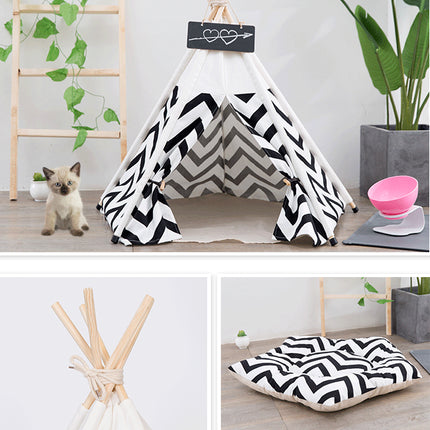 Pet Teepee Cat Tent Set with Cushion and Blackboard 50x50x60cm