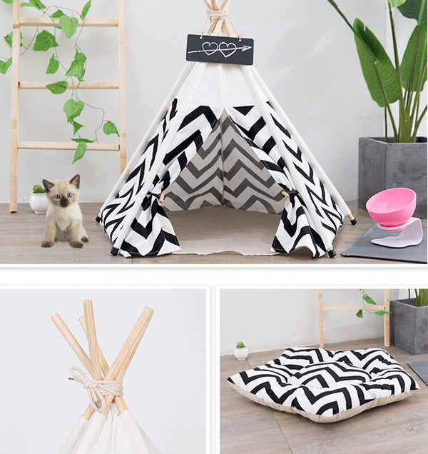 Pet Teepee Cat Tent Set with Cushion and Blackboard 50x50x60cm
