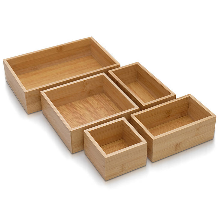 5PCS Bamboo Drawer Organiser Divider Kitchen Storage Box