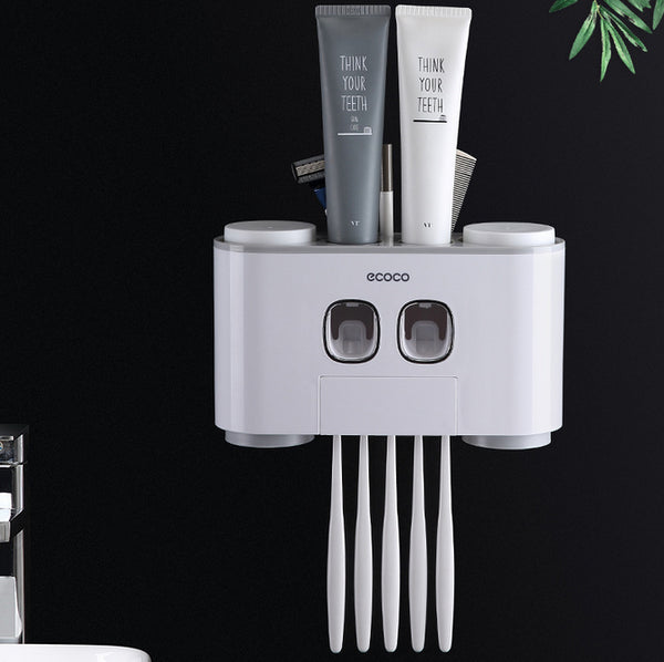 Toothbrush Holder Automatic Toothpaste Dispenser 4 Cup Set