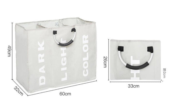 3 Sections Large Laundry Bag Storage Bag with Carry Handles