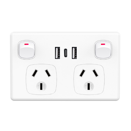 USB Type C Wall Socket Power Point - White - salelink.co.nz