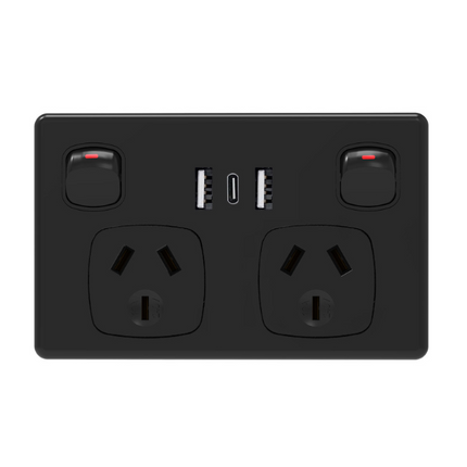 USB Type C Wall Socket Power Point - Black - salelink.co.nz