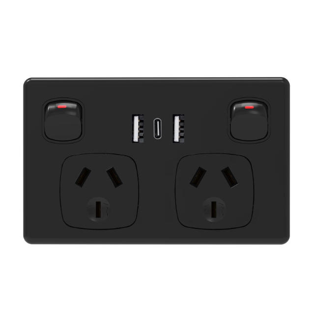 USB Type C Wall Socket Power Point - Black - salelink.co.nz