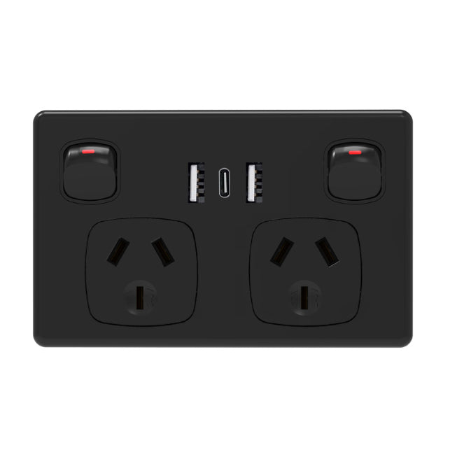 USB Type C Wall Socket Power Point - Black