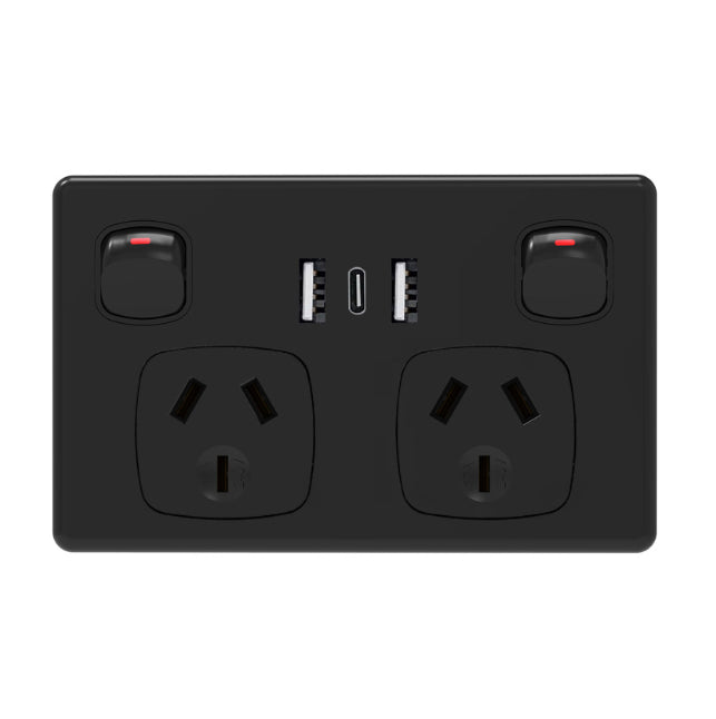 USB Type C Wall Socket Power Point - Black– salelink.co.nz