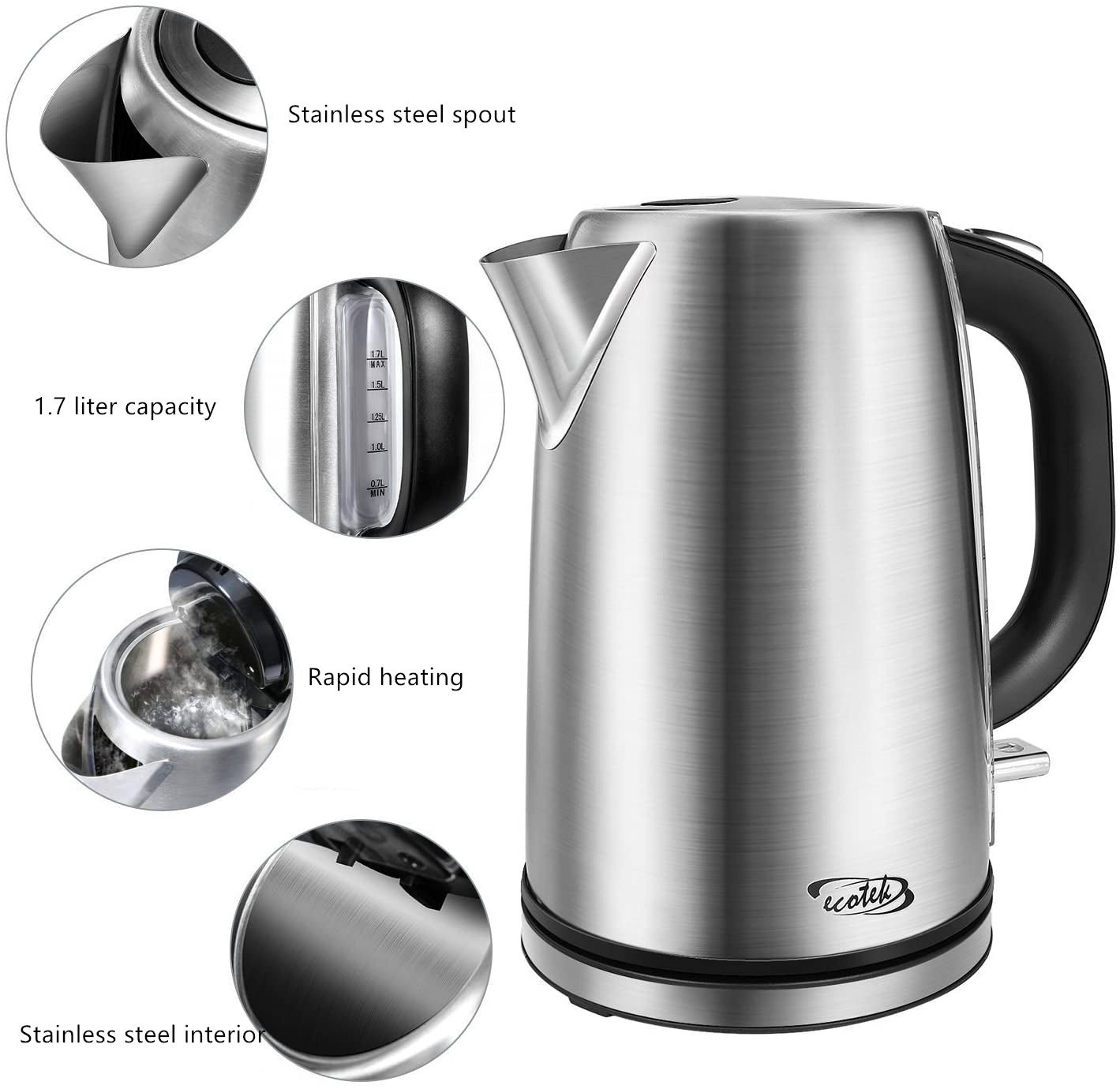 Electric Kettle 1.7 Litre Stainless Steel with LED Light 2500 Watts