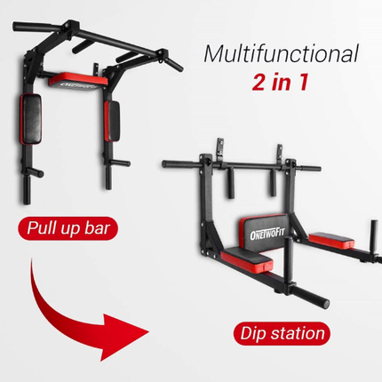 Pull Up Bar and Dip Station - Black + Red - salelink.co.nz