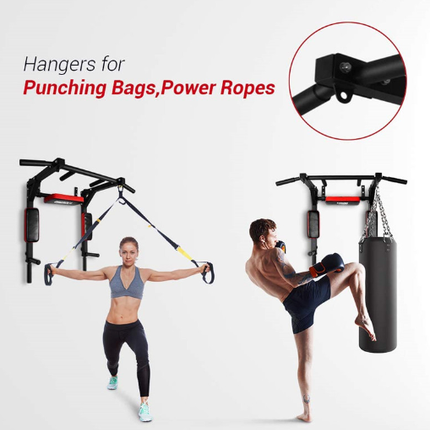 Pull Up Bar and Dip Station - Black + Red - salelink.co.nz