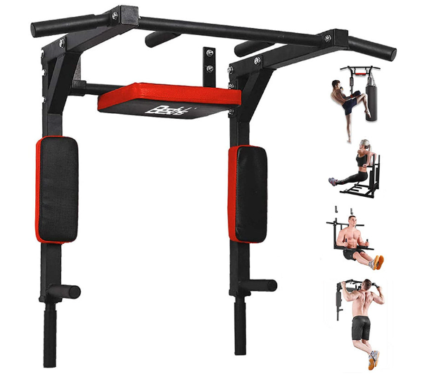 Pull Up Bar and Dip Station - Black + Red - salelink.co.nz