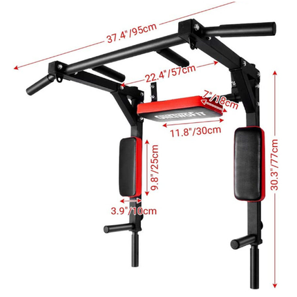 Pull Up Bar and Dip Station - Black + Red - salelink.co.nz
