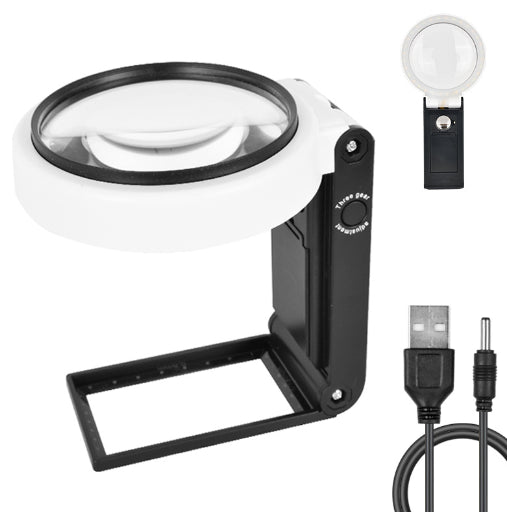 LED Illuminated Magnifier Magnifying Glass 6X 25X with Light and Stand