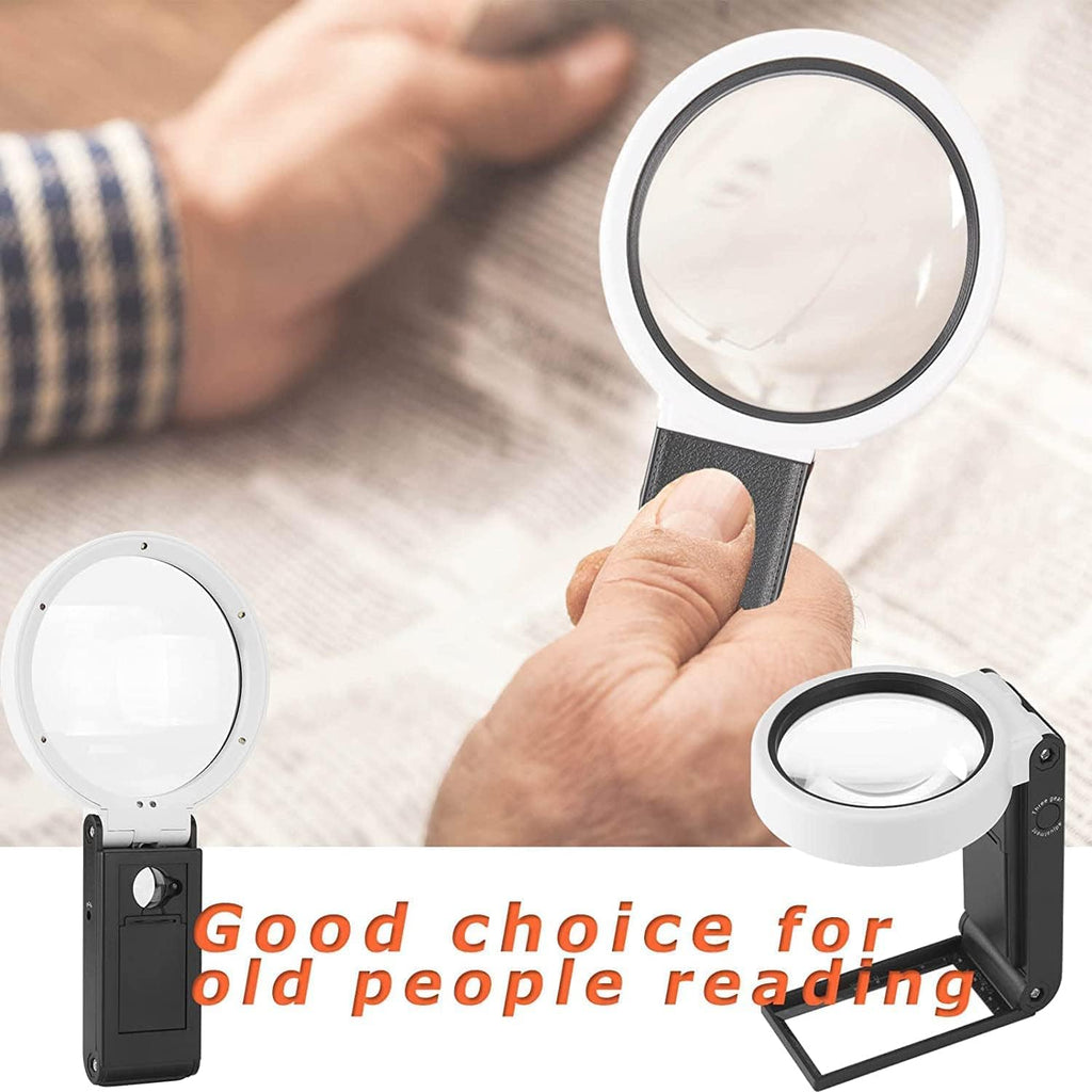 Magnifying Glass With Light And Stand,Diameter 80mm 25X 6X Handheld  Standing LED Illuminated Magnifier, Lighted Magnifying Glass Hands Free For  Readin