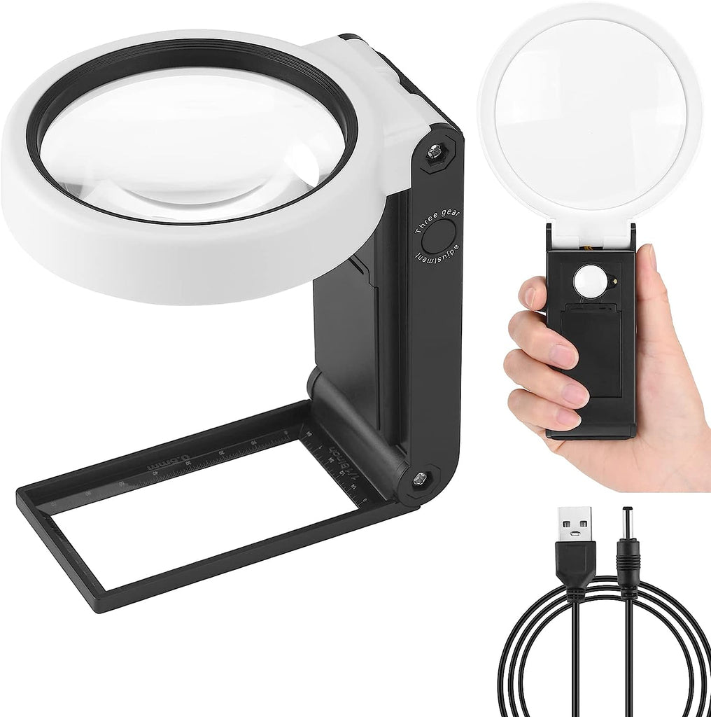 LED Illuminated Magnifier Magnifying Glass 3.5X 25X with Light and Stand