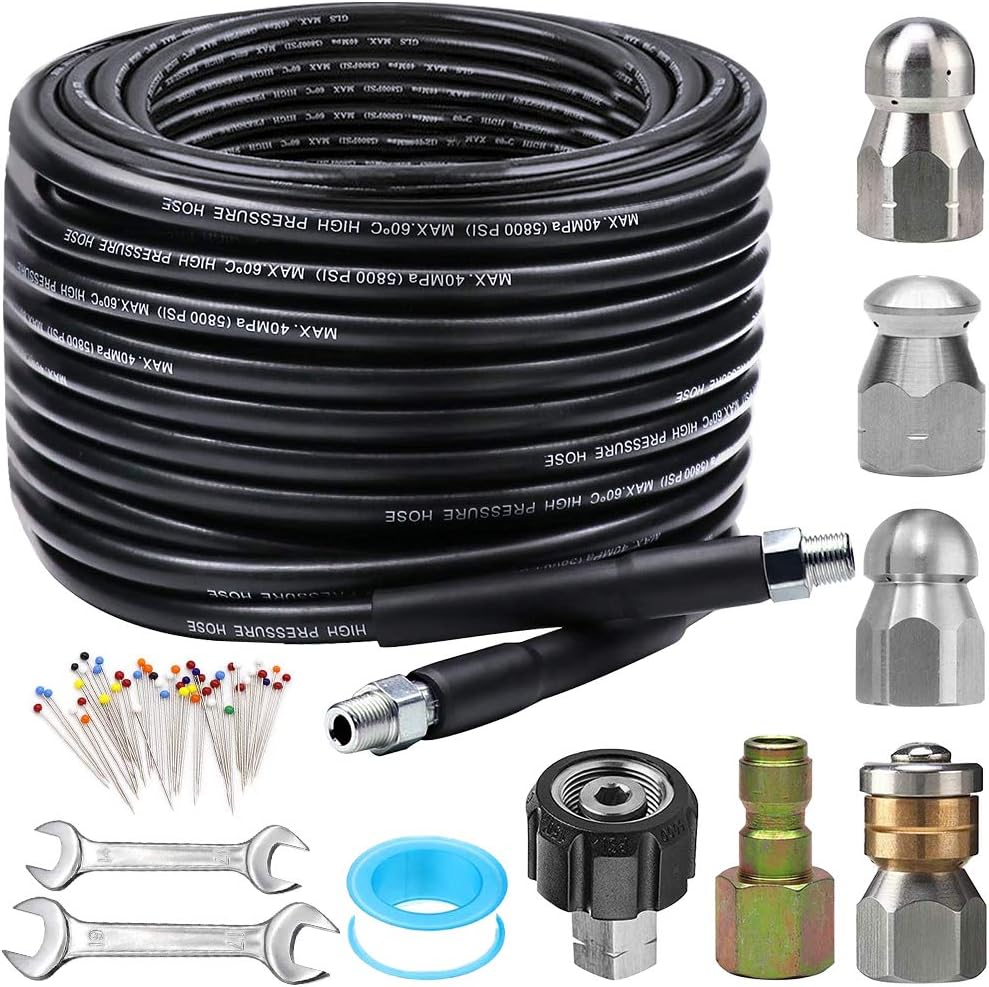 Sewer Jetter Nozzles Kit 30m Drain Cleaning Hose