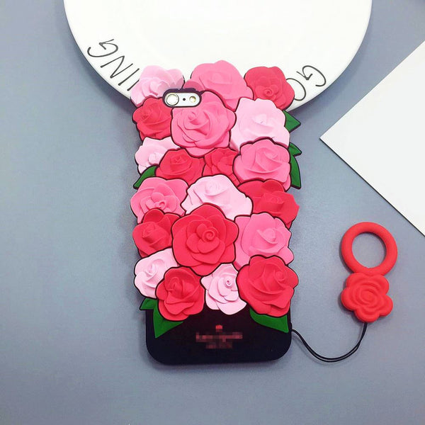 iPhone 6 6S Plus Case 3D Silicone Rubber Shockproof Rose Flower Pink - salelink.co.nz