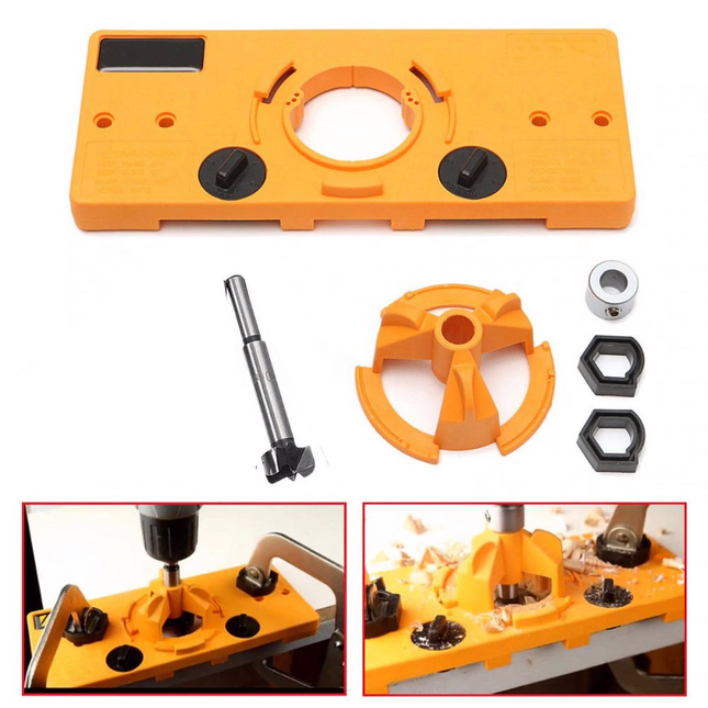 Concealed 35mm Cup Style Hinge Jig Boring Hole Drill Guide with Drill Bit Wood - salelink.co.nz