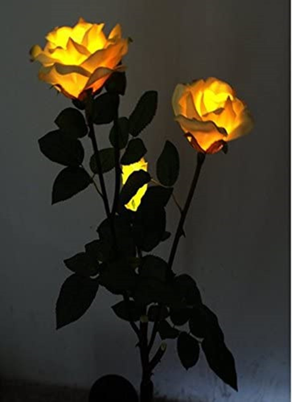 Solar Flower LED Light Artificial Rose Garden Landscape Decor Yellow