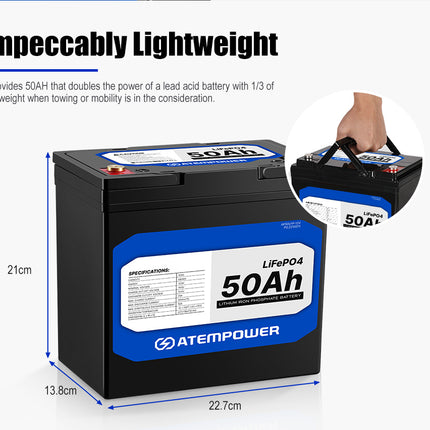 12V 50Ah Lithium Battery LiFePO4 Deep Cycle Marine 4WD Replace AGM