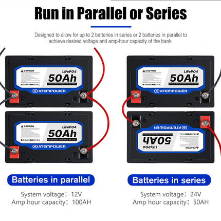 12V 50Ah Lithium Battery LiFePO4 Deep Cycle Marine 4WD Replace AGM