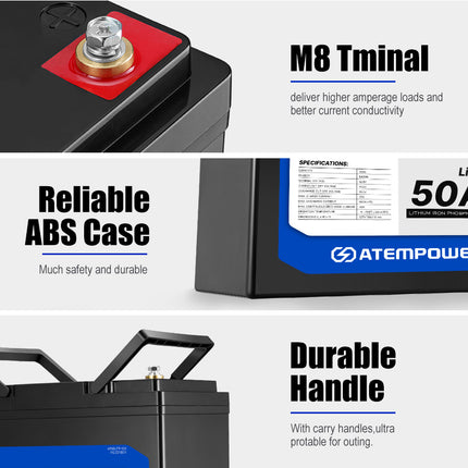 12V 50Ah Lithium Battery LiFePO4 Deep Cycle Marine 4WD Replace AGM