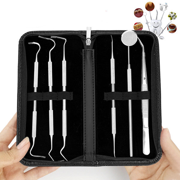 6PCS Dental Hygiene Tools Teeth Cleaning Kits Mirror Scraper Pick Scaler Tweezer - salelink.co.nz