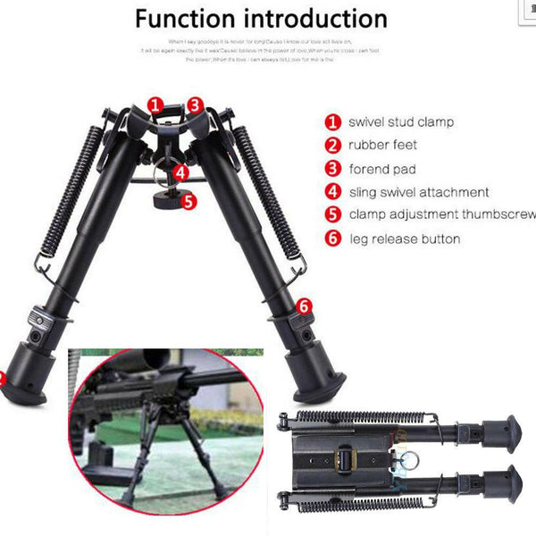 Sniper Hunting Rifle Bipod Sling Swivel Mount Adjustable Legs 15 to 23cm Height