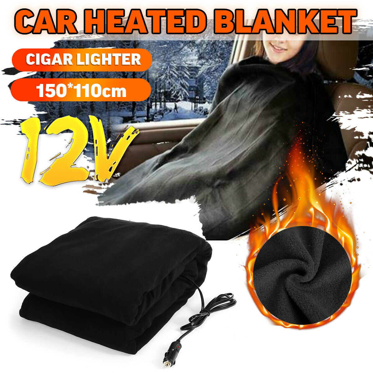 Car Blanket Auto Heated 12 Volt Dc Travel Rug Soft Caravan Fleece Elec