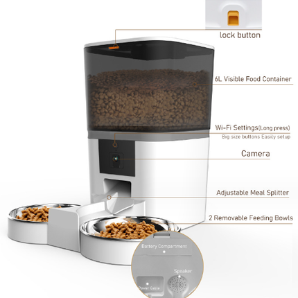 Pet Feeder, Dog Cat Feeder 6L Automatic - salelink.co.nz