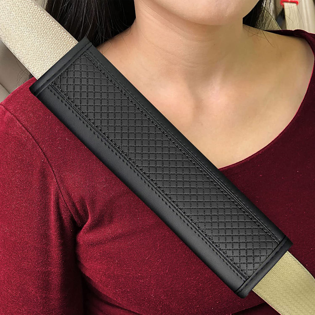 2pcs/set Genuine Leather Car Seat Belt Shoulder Cushion Cover Pad