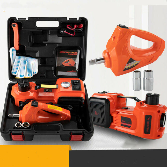 5Ton 12V Car Electric Hydraulic Floor Jack Lift + Impact Wrench Kit Box 3 in 1 - salelink.co.nz