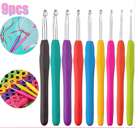 9Pcs Crochet Hooks Kit Sewing Tools Yarn Knitting Needles