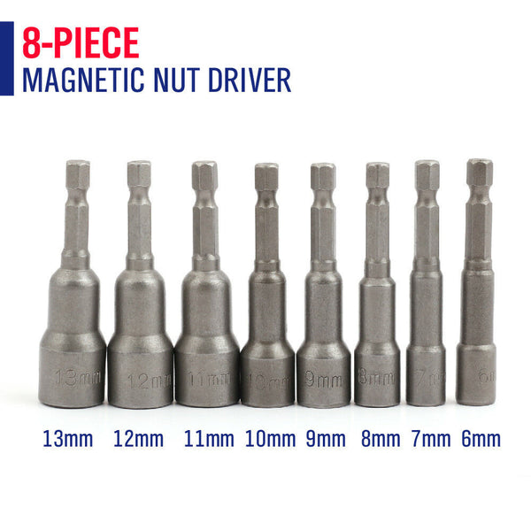 8-Piece Socket Magnetic Nut Driver Set Drill Bit Adapter 1/4'' Hex Shank 6-13MM