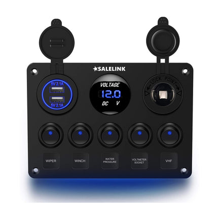 5 Gang ON-OFF Toggle Switch Control Panel 2 USB Charger 12V for Car - salelink.co.nz