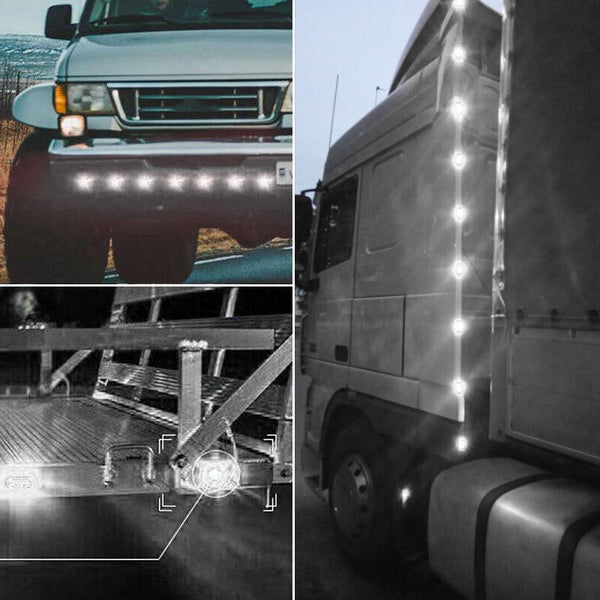 10PCS LED Side Marker White Lights Indicators Trailer Truck RV 12V 24V