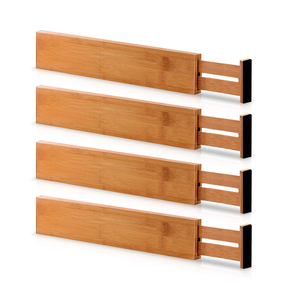 4pcs Adjustable Drawer Dividers Bamboo Organizer Kitchen Lipper Expandable Tool