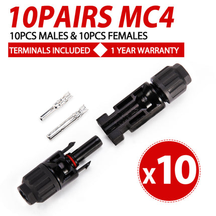 10 Pairs MC4 Connectors Solar Panel 30A Line Plug Socket Male &amp; Female PV IP67 - salelink.co.nz