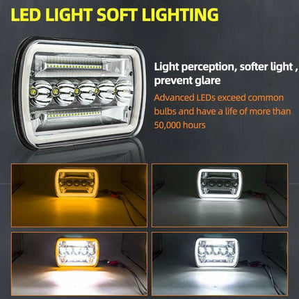 5x7" 7x6" Inch LED Headlights Hi/Lo Beam DRL For Toyota Hilux Jeep Truck 1 Pair - salelink.co.nz