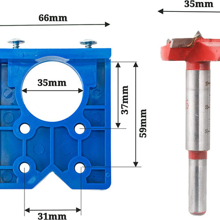35mm Door Hinge Hole Saw Cutter Concealed Hinge Jig with Forstner Bits Positioner - salelink.co.nz