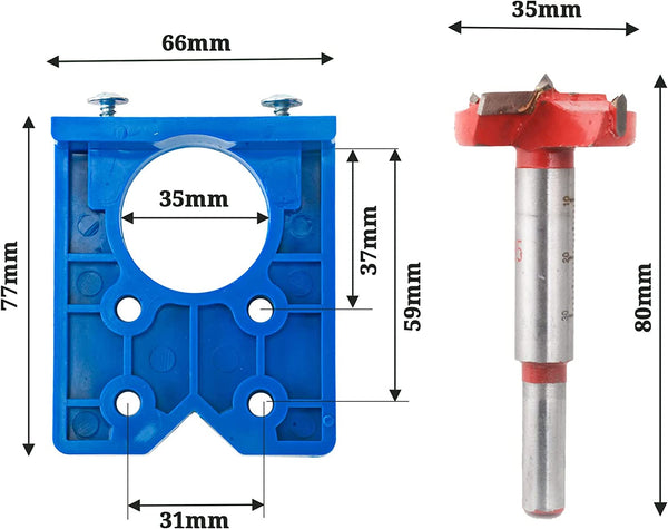 35mm Door Hinge Hole Saw Cutter Concealed Hinge Jig with Forstner Bits Positioner