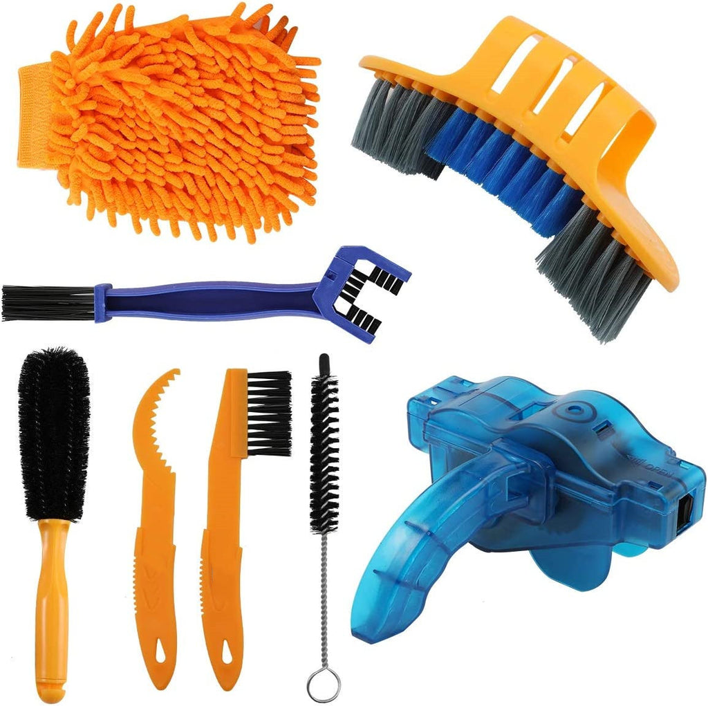 8PCS Precision Bicycle Cleaning Brush Tool Including Bike Chain Scrubber