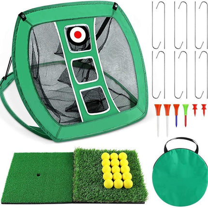 Golf Practice Net Hitting Net Golf Chipping Net Kit - Net + Balls + Mats