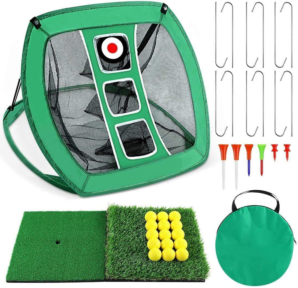 Golf Practice Net Hitting Net Golf Chipping Net Kit - Net + Balls + Mats
