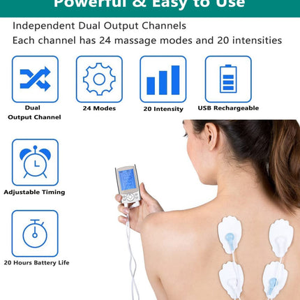 TENS Machine with 24 Massage Modes & 10 Pads - salelink.co.nz